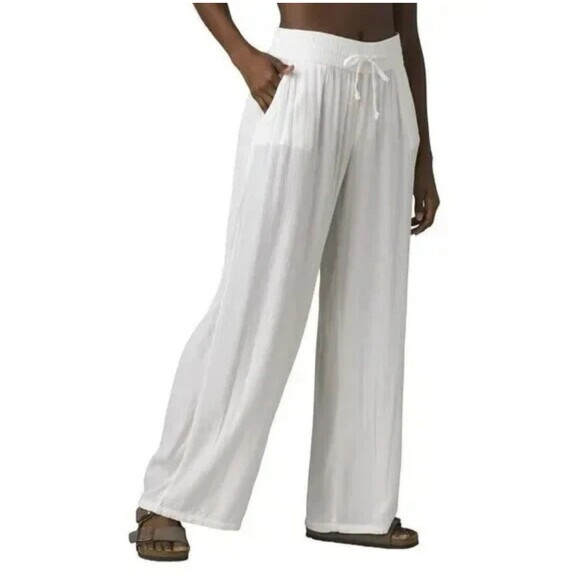 Prana Pants - prAna Fernie Beach Pants Women's M White Crinkle Swim Wide Leg Relaxed E-Waist
